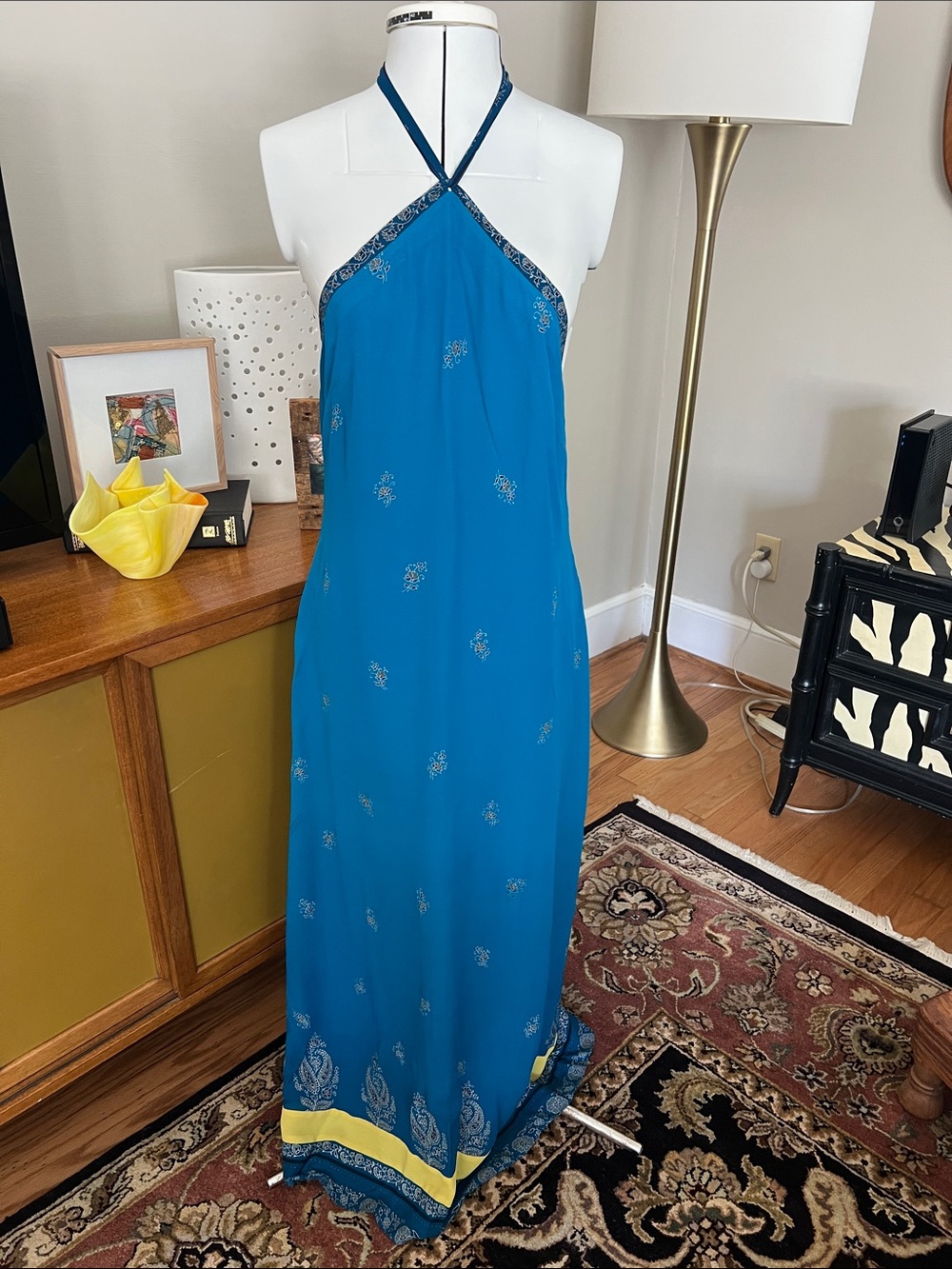 Laundry By Shelli Segal Teal Halter Maxi Dress with Contrast Hem